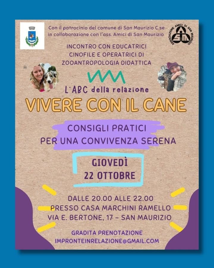 🐾 “Vivere con il cane” – incontro informativo Giovedì 22 ottobre, dalle 20 alle…
