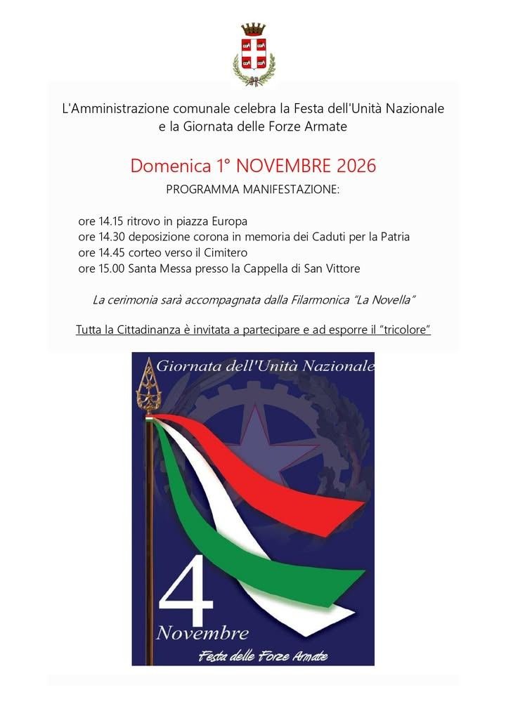 L'Amministrazione comunale celebra la Festa dell'Unità Nazionale e la Giornata delle Forze Armate