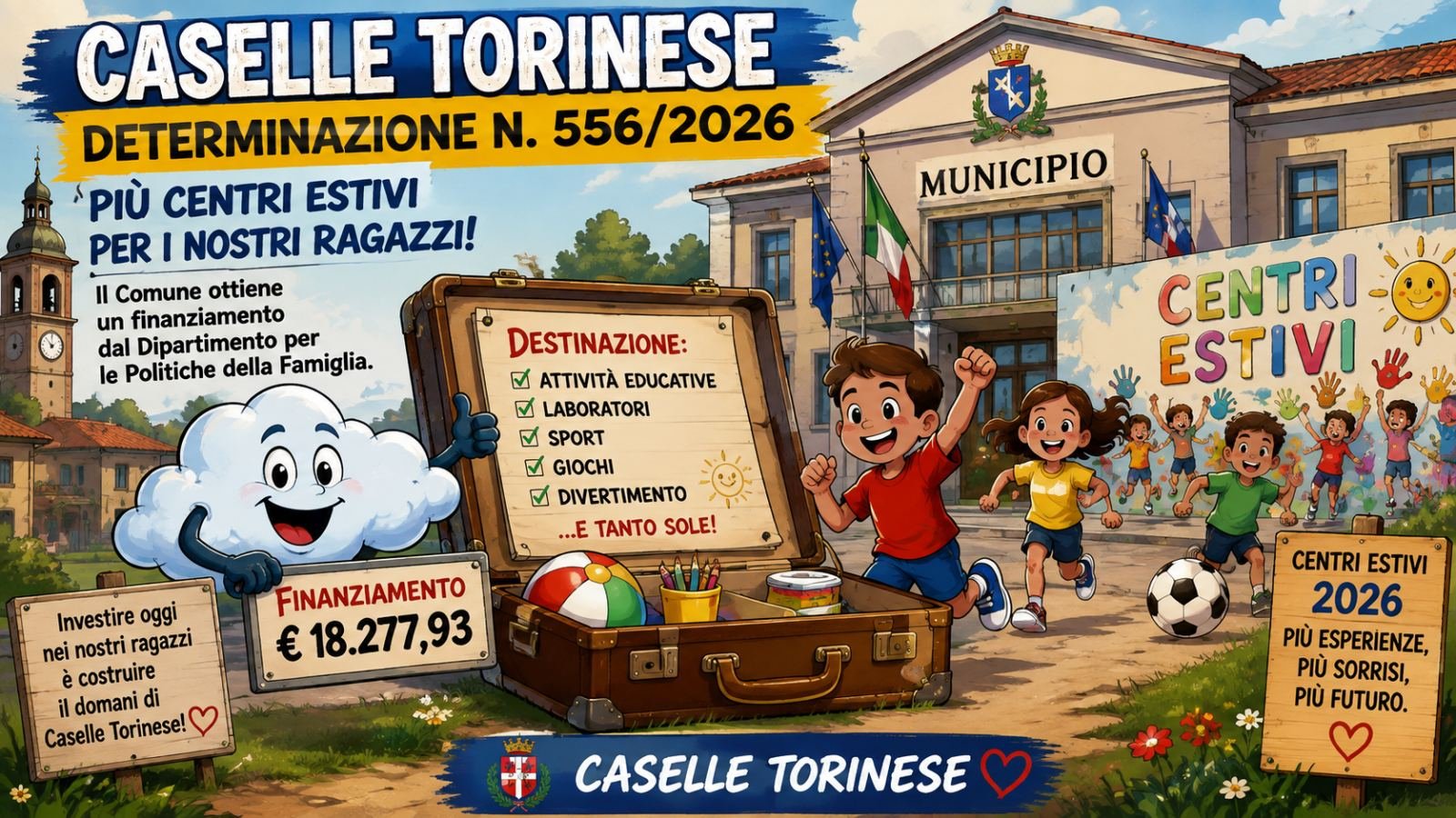 Caselle Torinese, il Comune non va in ferie: scuole, cantieri, centri estivi e fogne nel menù del 6 agosto