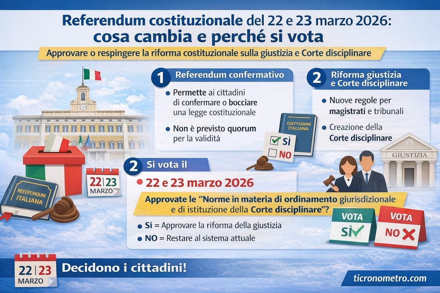 Referendum costituzionale del 22 e 23 marzo 2026: cosa cambia e perché si vota