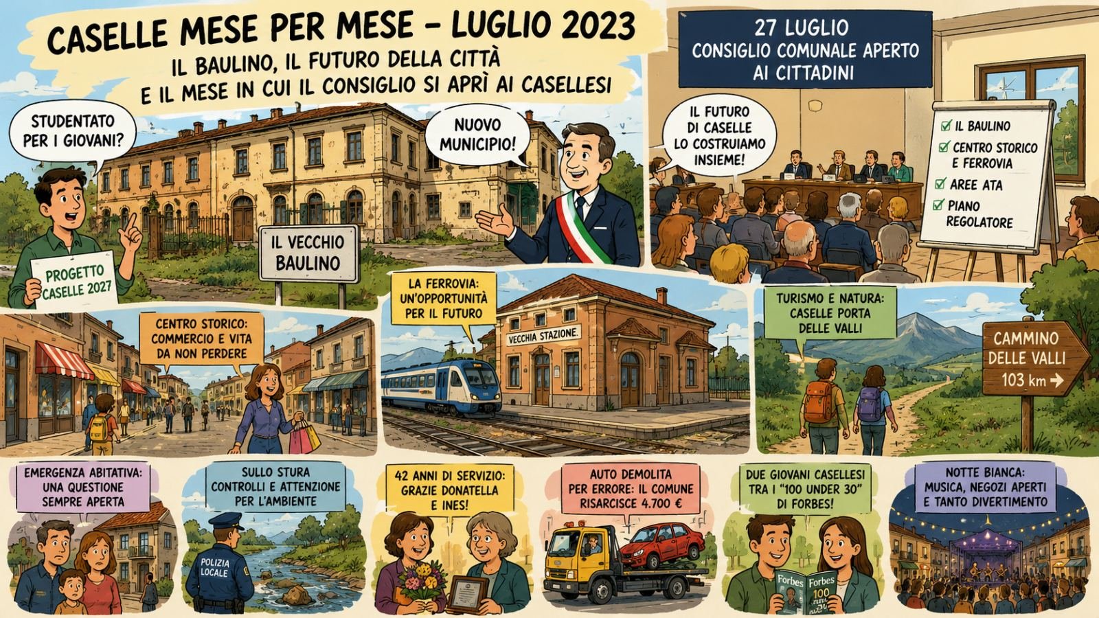 Caselle mese per mese – Luglio 2023: il Baulino, il futuro della città e il mese in cui il Consiglio si aprì ai casellesi