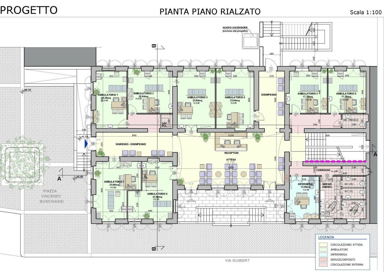 Al piano rialzato gli ambulatori per i medici di base