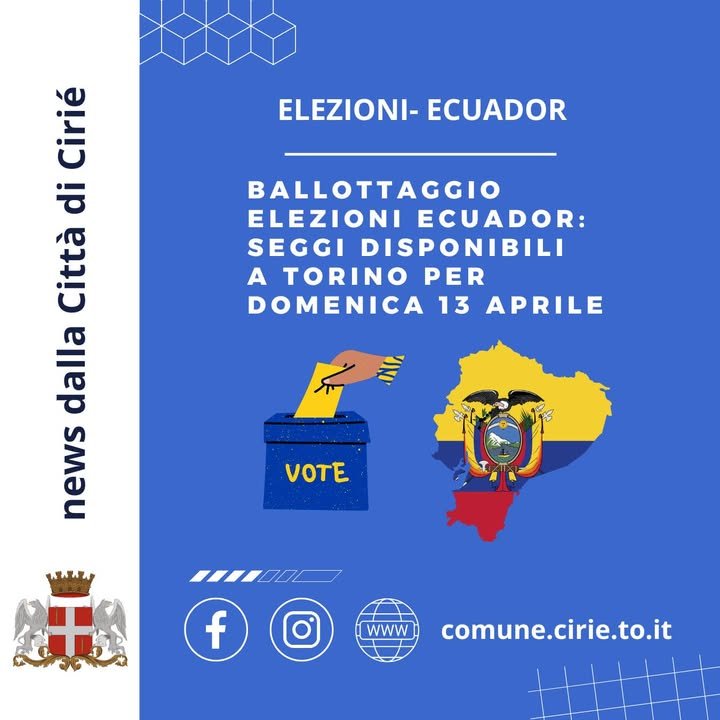 📢 Ballottaggio elezioni #Ecuador: seggi disponibili a Torino per domenica 13…