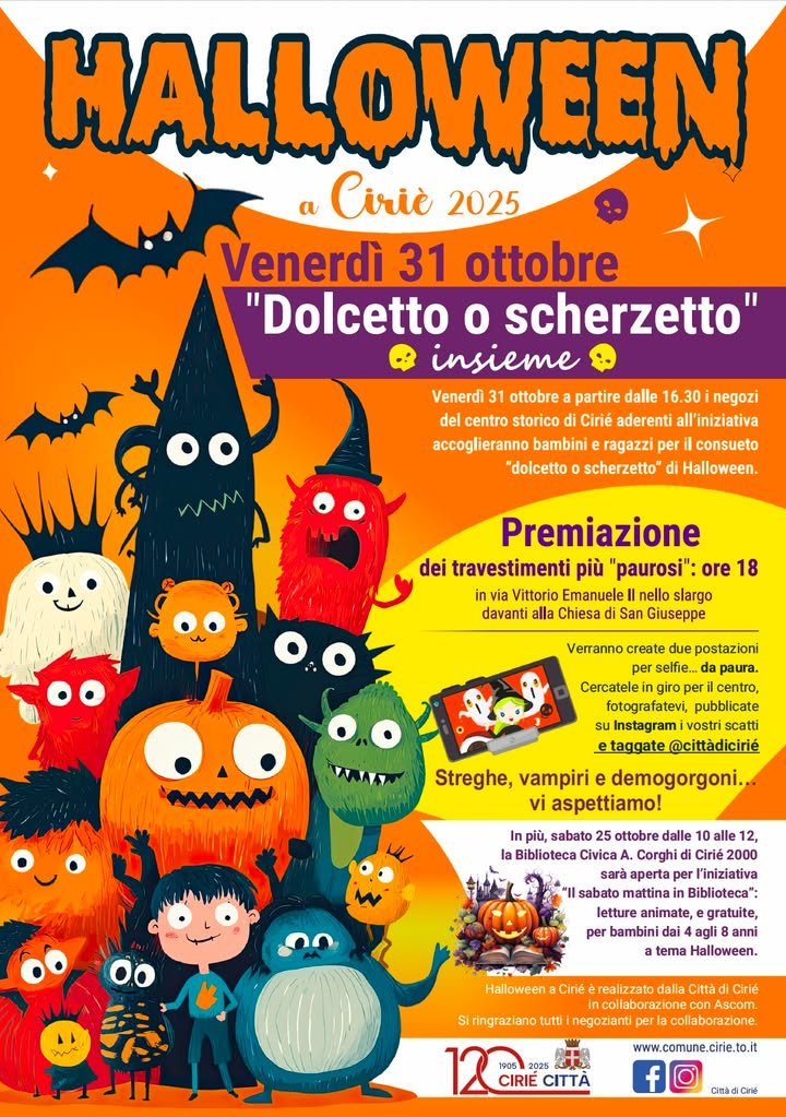 🧙🎃🧛♂️ 𝐇𝐚𝐥𝐥𝐨𝐰𝐞𝐞𝐧 𝟐𝟎𝟐5: venerdì 31 ottobre “𝐝𝐨𝐥𝐜𝐞𝐭𝐭𝐨 𝐨 𝐬𝐜𝐡𝐞𝐫𝐳𝐞𝐭𝐭𝐨” a Cirié Ad…